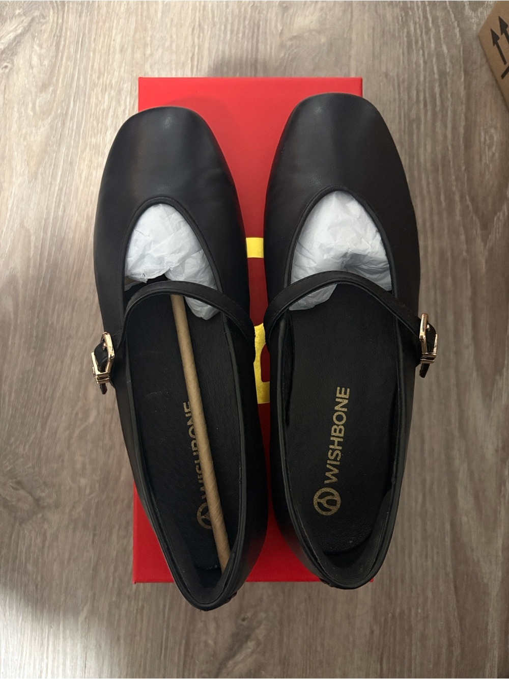 Wishbone Black Mary Jane Flats with Gold Buckle